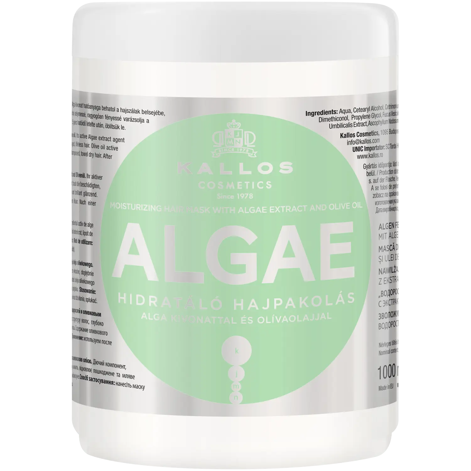 Kallos Algae увлажняющая и восстанавливающая защитная маска для волос, 1000 мл
Kallos Algae увлажняющая и восстанавливающая защитная маска для волос, 1000 мл