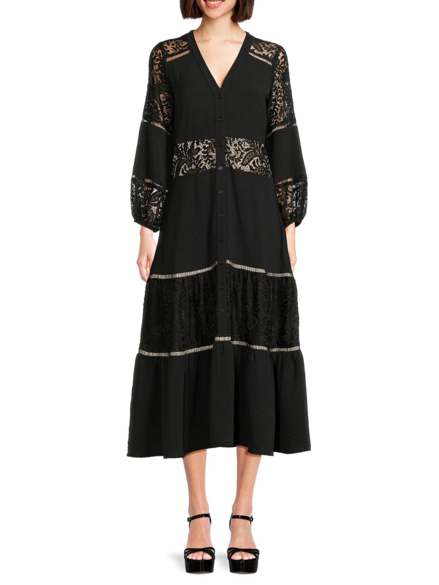 Платье-рубашка миди из тканого кружева с V-образным вырезом Focus by Shani, черный
Платье-рубашка миди из тканого кружева с V-образным вырезом Focus by Shani, черный