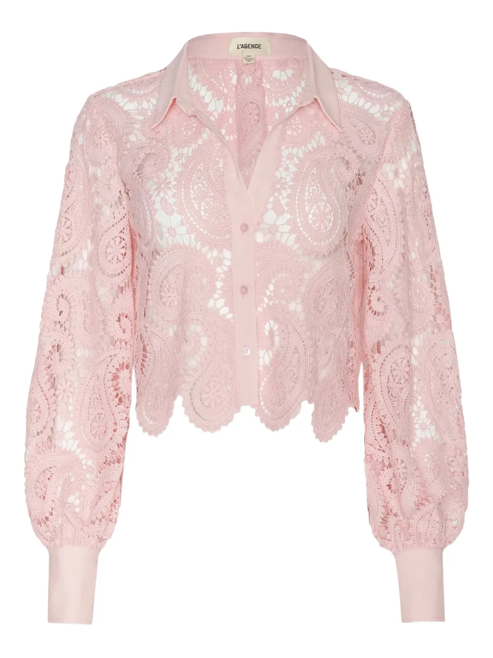 Топ с кружевом пейсли на пуговицах L'Agence, розовый
Топ с кружевом пейсли на пуговицах L'Agence, розовый