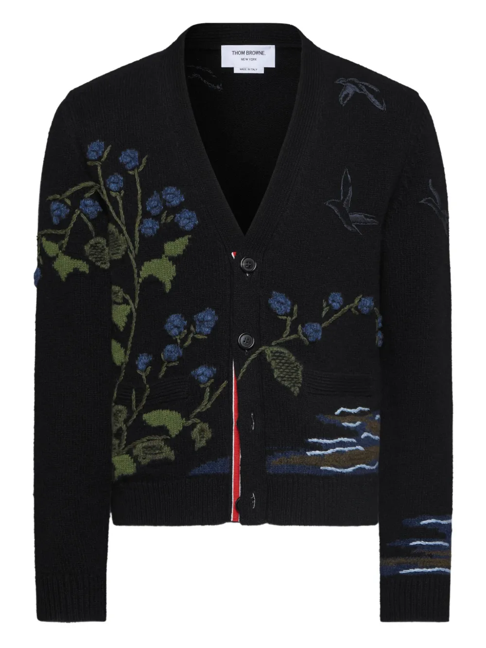 Кардиган вязки интарсия с V-образным вырезом THOM BROWNE, черный
Кардиган вязки интарсия с V-образным вырезом THOM BROWNE, черный