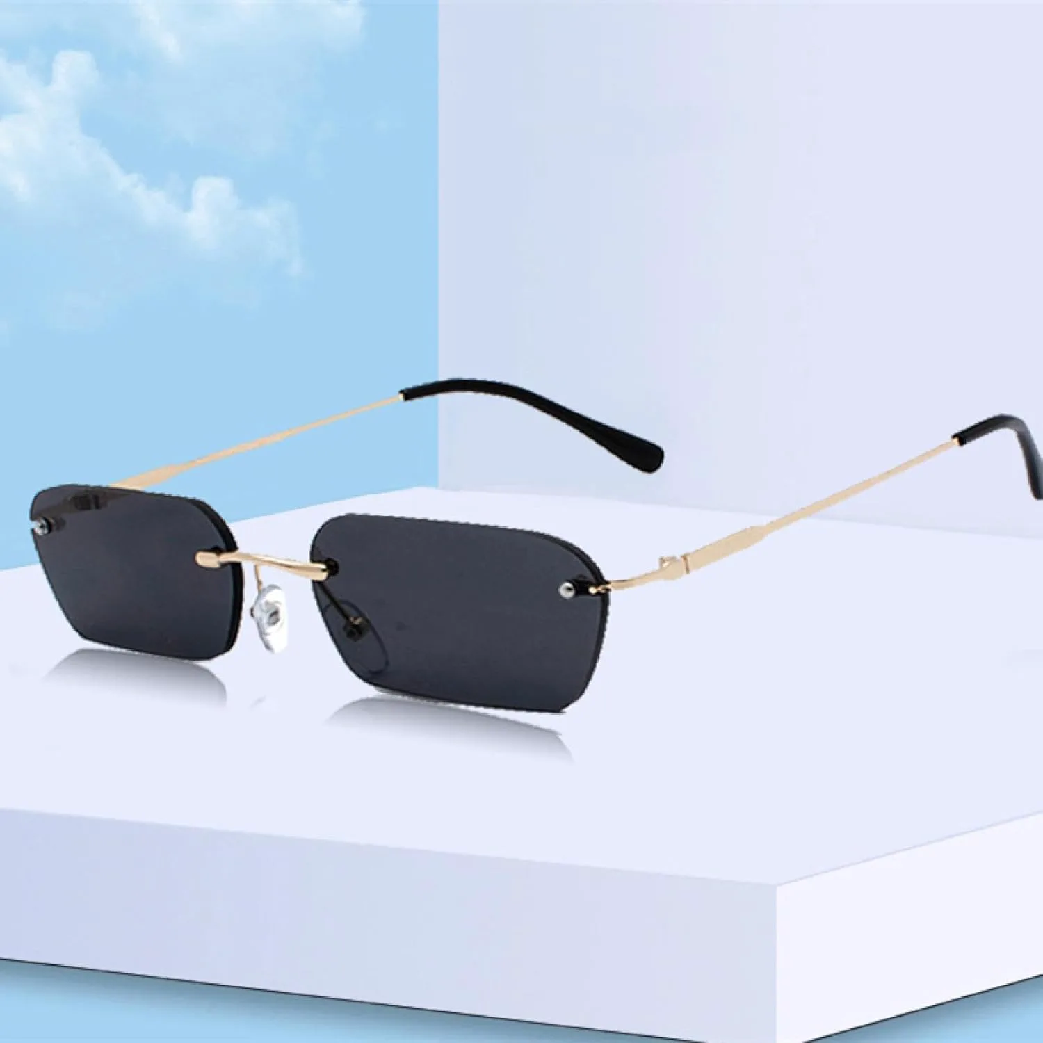 Модные женские солнцезащитные очки без оправы в винтажном стиле с прозрачными линзами, прямоугольной формы, защита от УФ-излучения UV400 TVTBBVV, C5 Gold-blue
Модные женские солнцезащитные очки без оправы в винтажном стиле с прозрачными линзами, прямоугольной формы, защита от УФ-излучения UV400 TVTBBVV, C5 Gold-blue