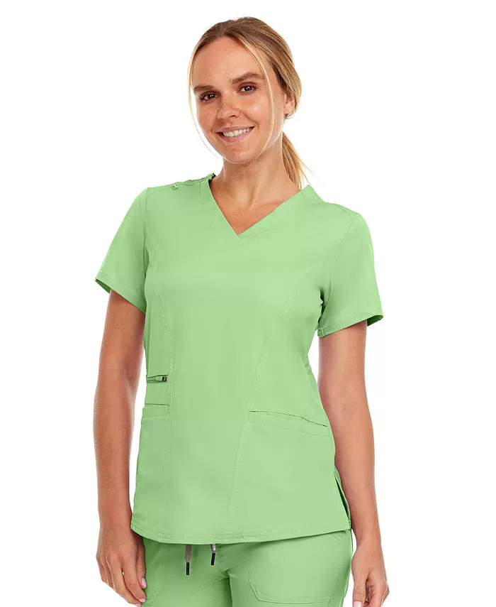 Топ Ruth с тремя карманами, многострочной строчкой и V-образным вырезом, большого размера, оловянный, в 3 раза больше Medichic, зеленый