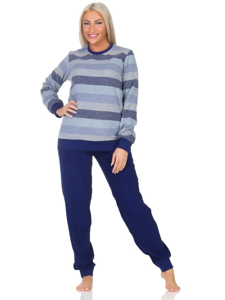 Пижама NORMANN Frottee langarm Bündchen Streifenoptik, синий 
Пижама NORMANN Frottee langarm Bündchen Streifenoptik, синий