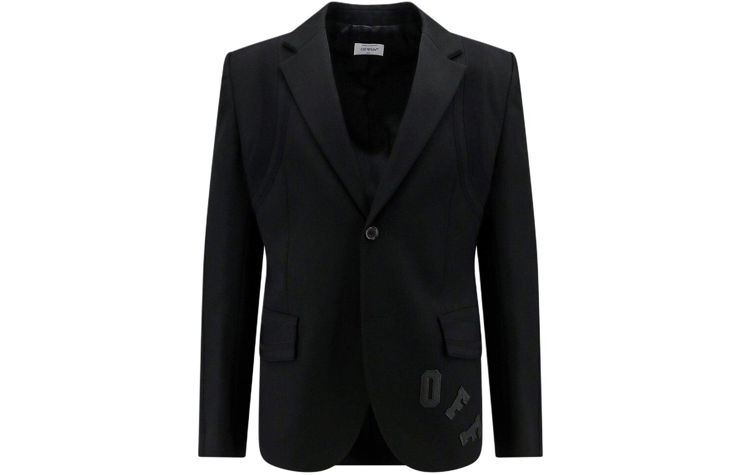 Однобортный пиджак университетского образца Off-White, черный
Однобортный пиджак университетского образца Off-White, черный