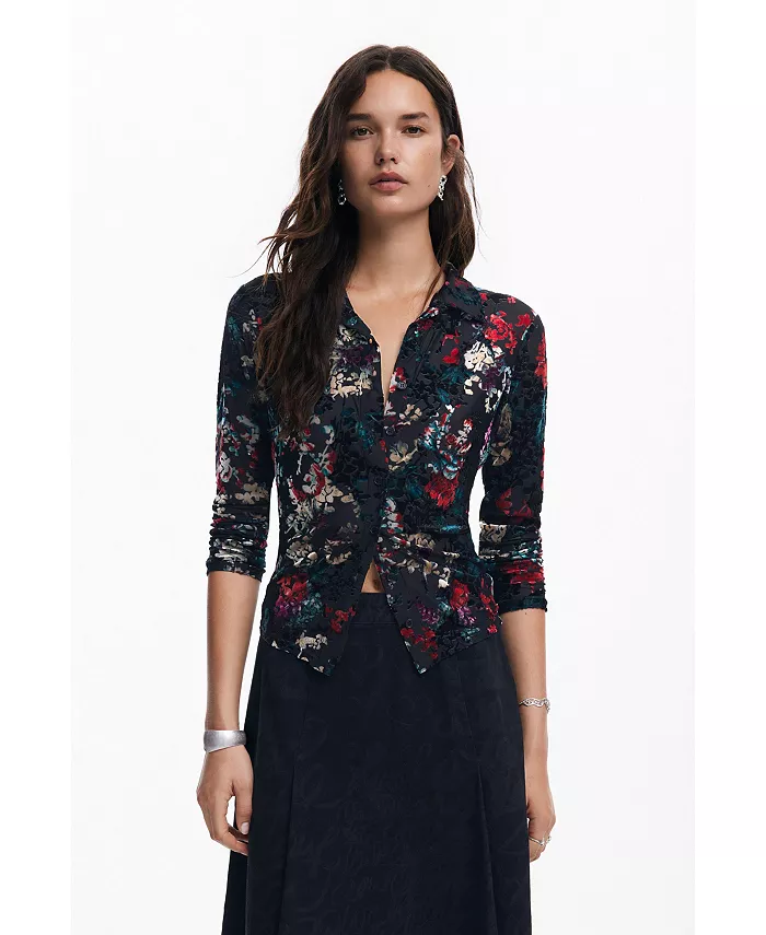 Женская футболка из тюля с цветочным принтом на пуговицах Desigual, черный
Женская футболка из тюля с цветочным принтом на пуговицах Desigual, черный