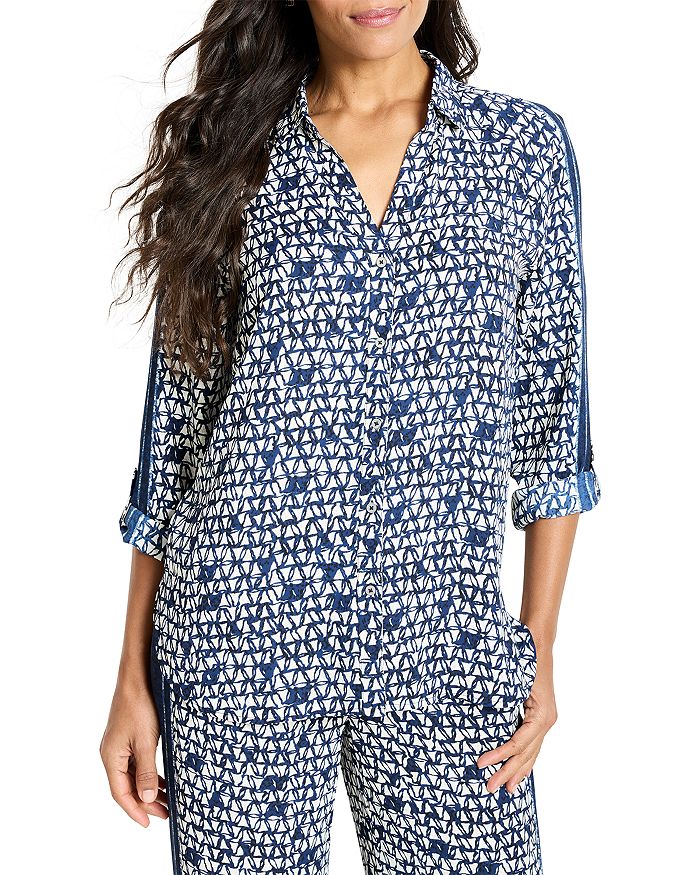 Рубашка с рукавами-манжетами и геометрическим принтом NIC+ZOE, синий 
Рубашка с рукавами-манжетами и геометрическим принтом NIC+ZOE, синий