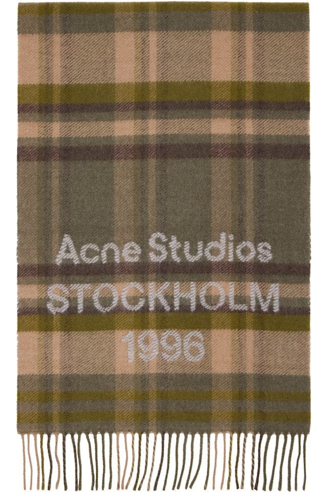 Acne Studios Широкий клетчатый шарф цвета хаки и бежевого с логотипом
Acne Studios Широкий клетчатый шарф цвета хаки и бежевого с логотипом