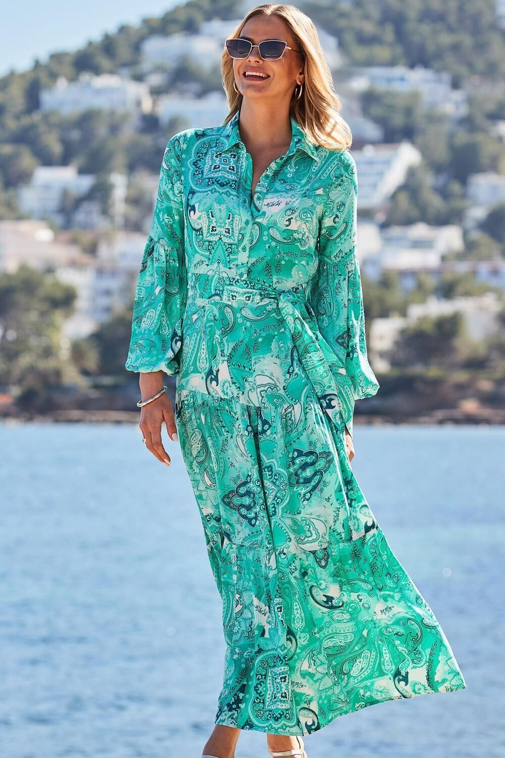 Платье-Рубашка макси с принтом пейсли и ярусным подолом Sosandar, зеленый
Платье-Рубашка макси с принтом пейсли и ярусным подолом Sosandar, зеленый