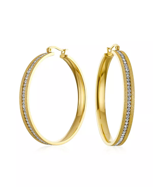 Круглые серьги-кольца с фианитами, большие, с матовой отделкой, с фианитами, позолоченные, нержавеющая сталь, диаметр 2 дюйма Bling Jewelry, yellow
Круглые серьги-кольца с фианитами, большие, с матовой отделкой, с фианитами, позолоченные, нержавеющая сталь, диаметр 2 дюйма Bling Jewelry, yellow