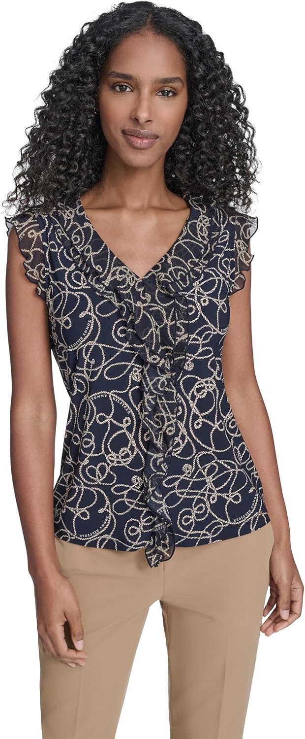 Женская блузка без рукавов Tommy Hilfiger с рюшами спереди из микс-медиа, Midnight/ Irish Cream
Женская блузка без рукавов Tommy Hilfiger с рюшами спереди из микс-медиа, Midnight/ Irish Cream