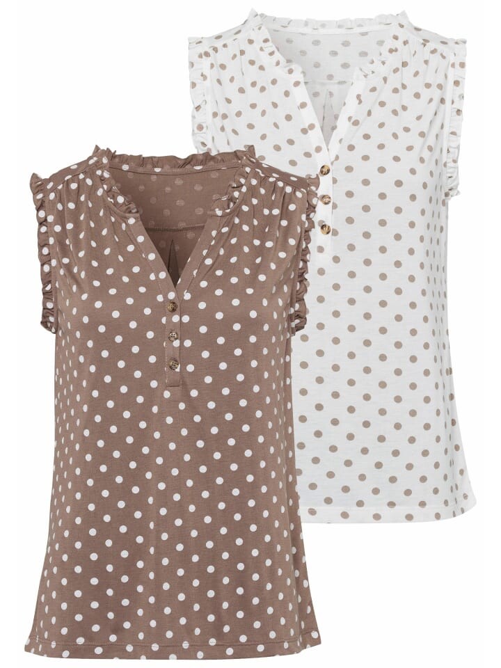 Топ LASCANA Rüschen, цвет weiß-gepunktet, taupe-gepunktet
Топ LASCANA Rüschen, цвет weiß-gepunktet, taupe-gepunktet