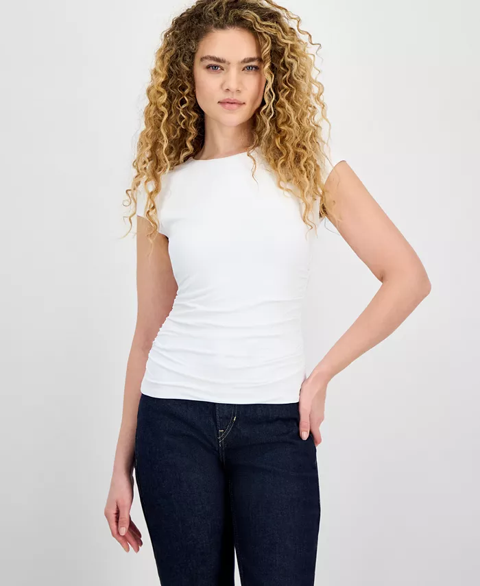 Женская футболка Second Skin с круглым вырезом и сборками Bar III, белый
Женская футболка Second Skin с круглым вырезом и сборками Bar III, белый