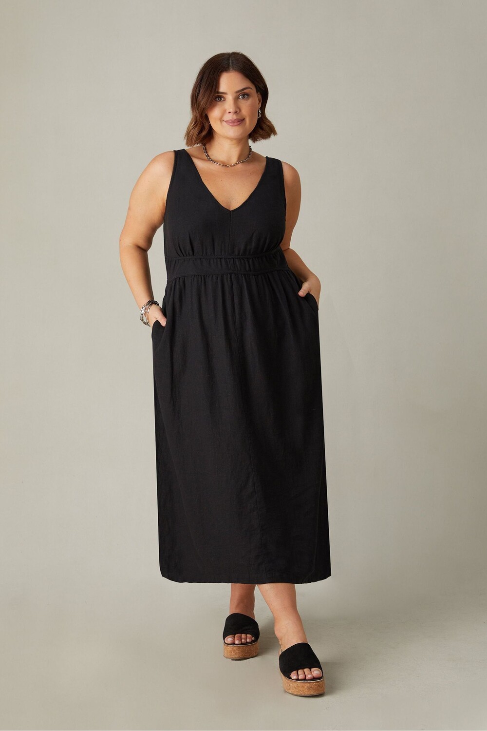 Пышное платье миди и платье из смесового льна с V-образным вырезом Live Unlimited, черный
Пышное платье миди и платье из смесового льна с V-образным вырезом Live Unlimited, черный