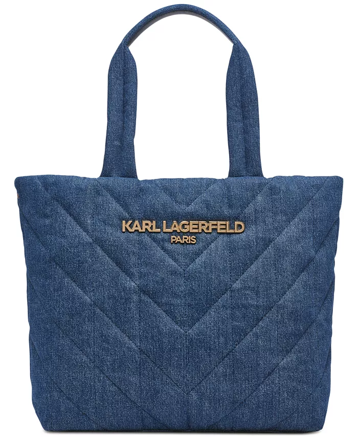 Вояж большая стеганая джинсовая сумка-тоут KARL LAGERFELD PARIS, синий 
Вояж большая стеганая джинсовая сумка-тоут KARL LAGERFELD PARIS, синий