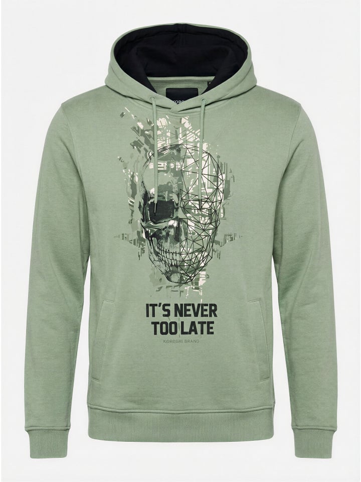 KOROSHI Простая хлопковая толстовка с капюшоном и принтом цвета хаки
KOROSHI Простая хлопковая толстовка с капюшоном и принтом цвета хаки