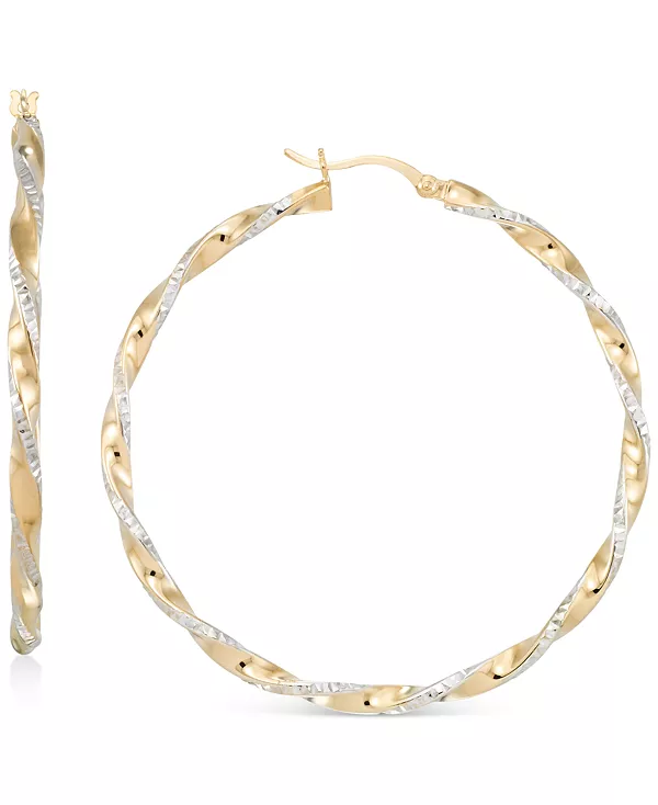 Двухцветные витые серьги-кольца (45 мм) из стерлингового серебра с покрытием из желтого и белого золота 14 карат (также из стерлингового серебра) Macy'S, two-tone
Двухцветные витые серьги-кольца (45 мм) из стерлингового серебра с покрытием из желтого и белого золота 14 карат (также из стерлингового серебра) Macy'S, two-tone