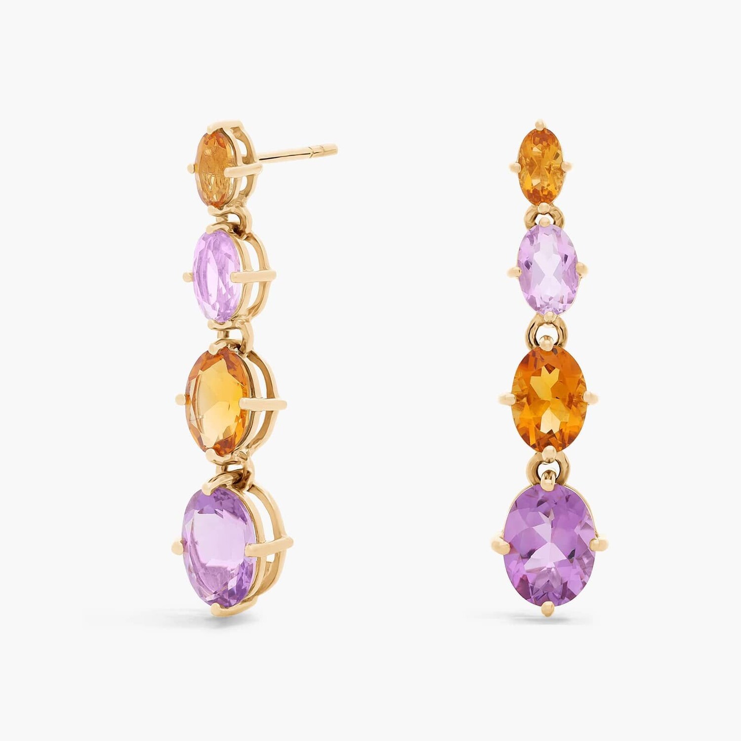 Овальные серьги-подвески с цитрином и аметистом из 14-каратного желтого золота Blue Nile 
Овальные серьги-подвески с цитрином и аметистом из 14-каратного желтого золота Blue Nile