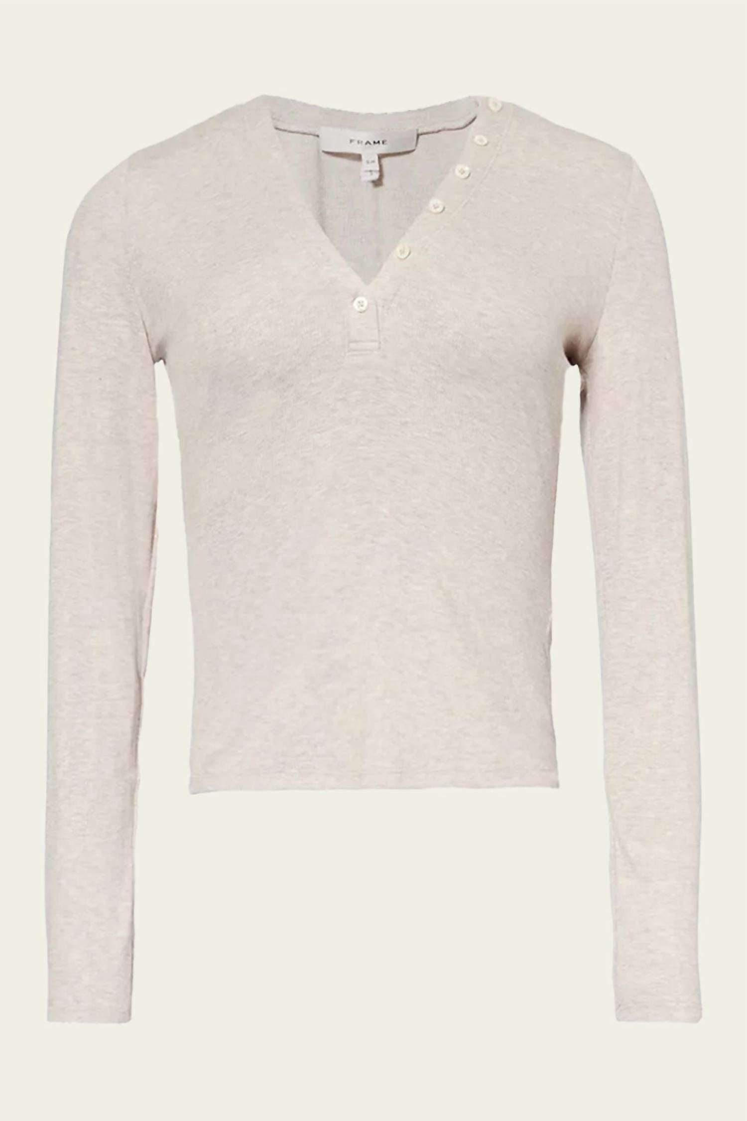 Женский топ-хенли в рубчик Slinky Rib цвета овсяного меланжа FRAME, Oatmeal Heather
Женский топ-хенли в рубчик Slinky Rib цвета овсяного меланжа FRAME, Oatmeal Heather