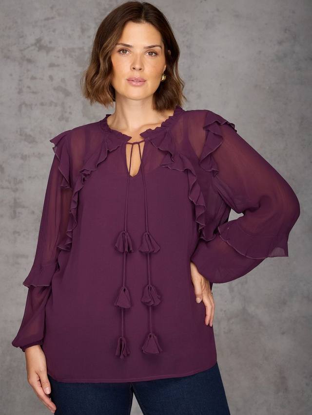 Топ с воротником-галстуком и воланами Live Unlimited, Purple
Топ с воротником-галстуком и воланами Live Unlimited, Purple