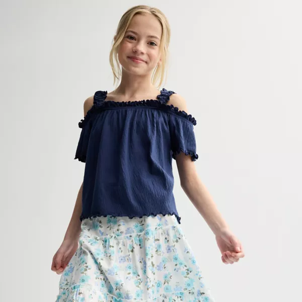 Детская и женская блузка с открытыми плечами, размеры 6-20, обычные и плюс So, цвет velocity blue