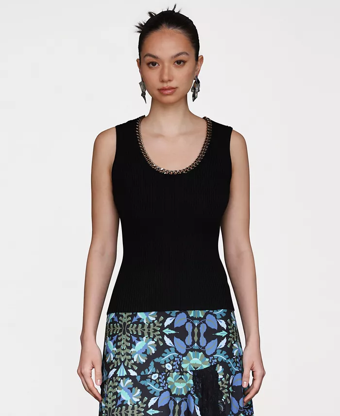 Женская трикотажная майка с отделкой цепочкой Avec Les Filles, черный
Женская трикотажная майка с отделкой цепочкой Avec Les Filles, черный