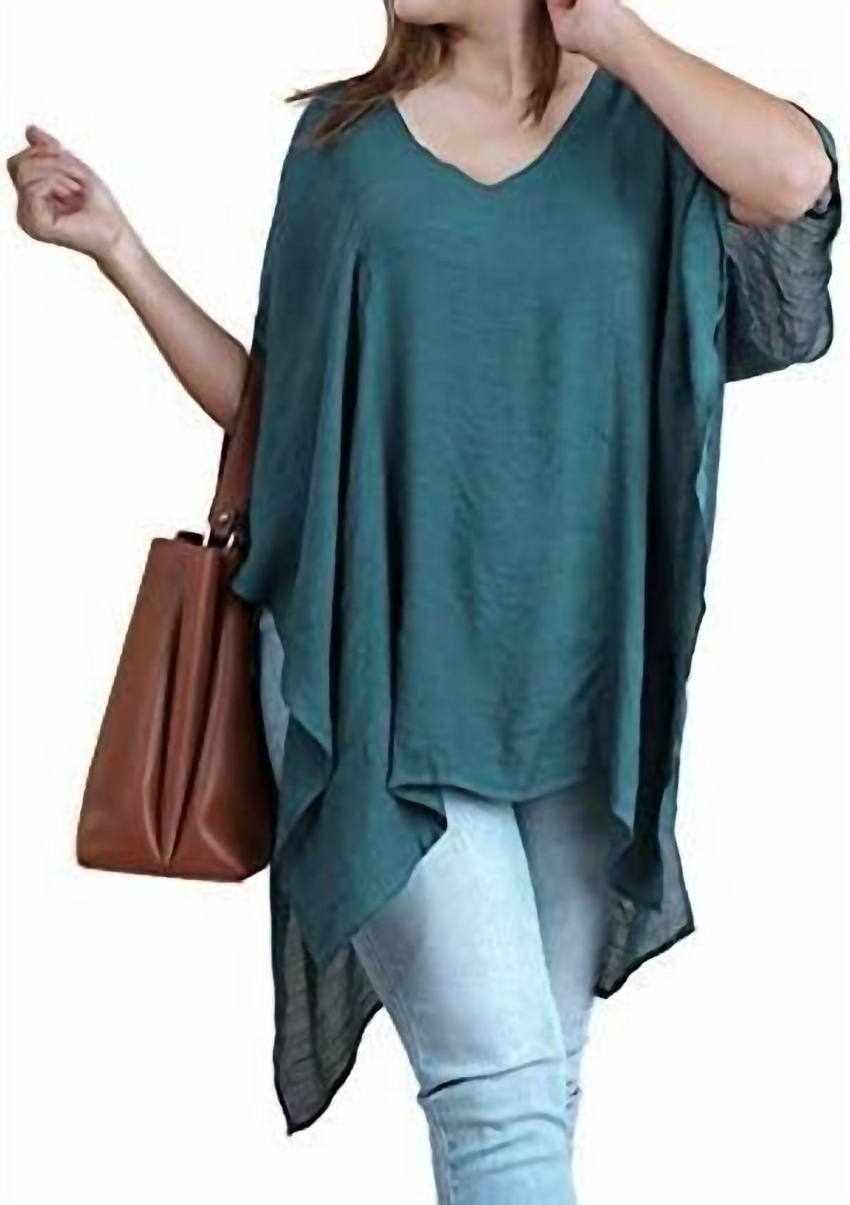 Бирюзовая туника-кафтан с V-образным вырезом Umgee
Бирюзовая туника-кафтан с V-образным вырезом Umgee