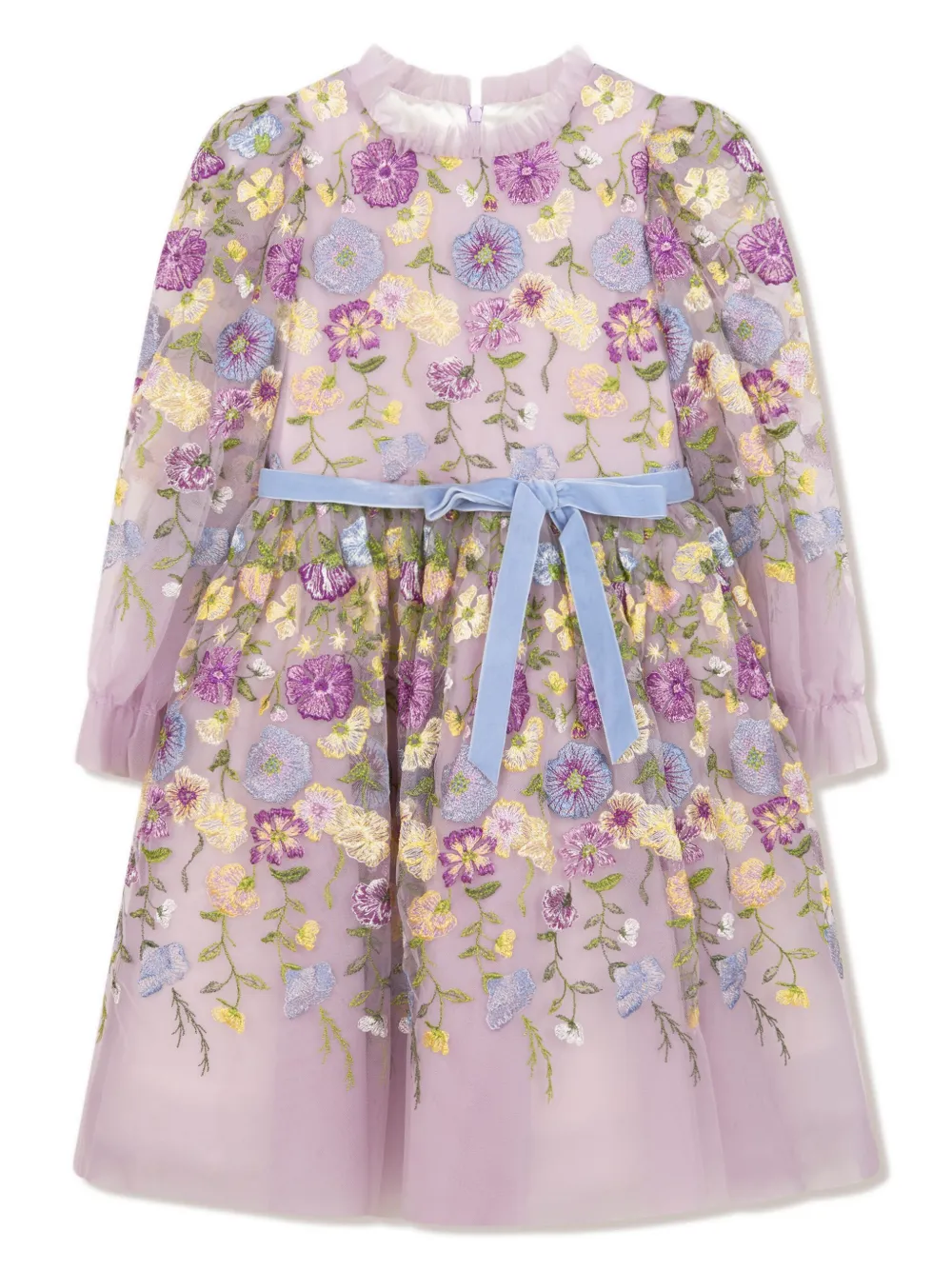 Платье из тюля с цветочной вышивкой MARCHESA KIDS COUTURE, фиолетовый