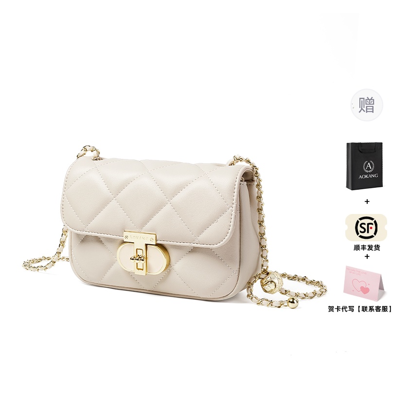 AOKANG Кожаная сумка через плечо с ромбовидным узором и цепочкой маленькая квадратная дамская подмышечная, Milkshake White