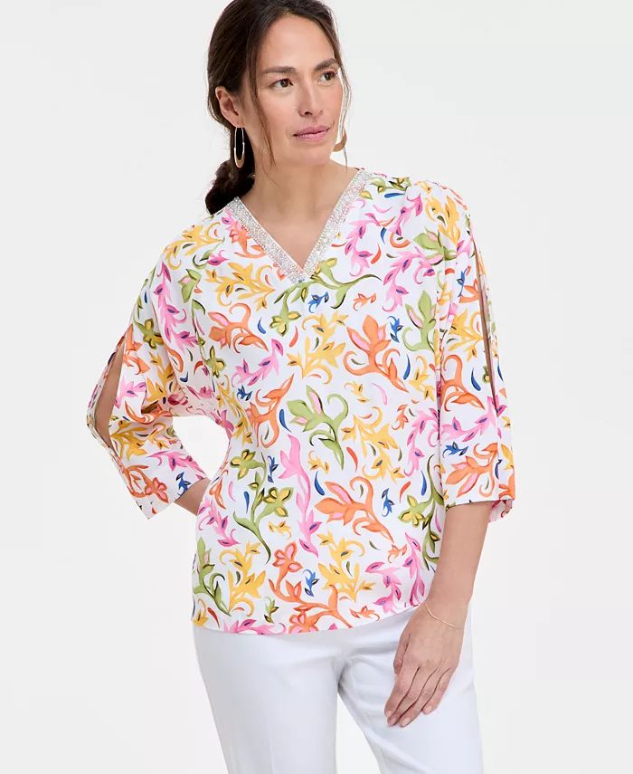 Женский топ с принтом и декором JM Collection, белый
Женский топ с принтом и декором JM Collection, белый