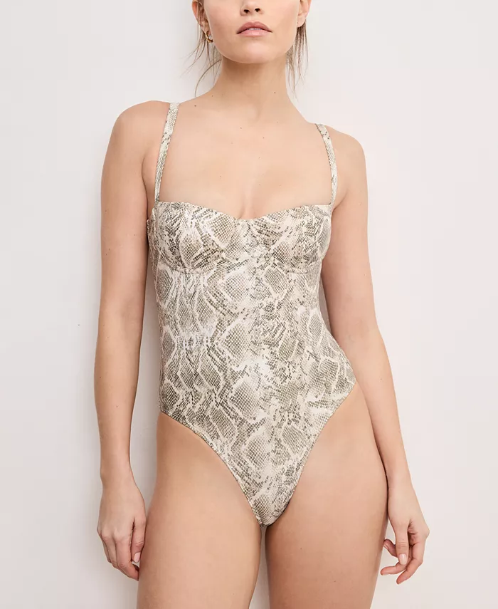 Женский слитный купальник на косточках со змеиным принтом Good American, белый
Женский слитный купальник на косточках со змеиным принтом Good American, белый