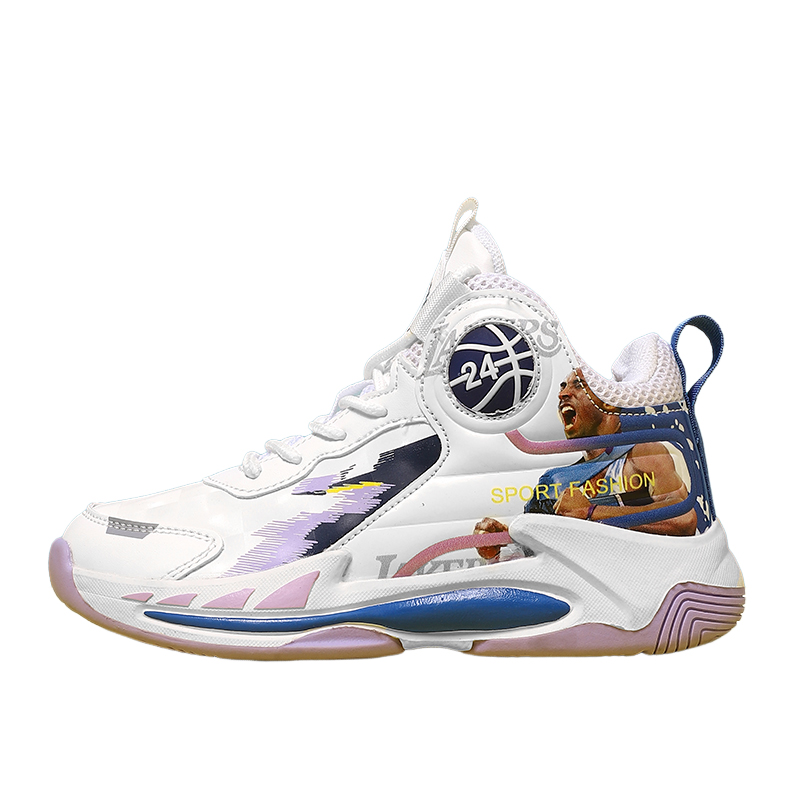 Детские баскетбольные кроссовки с высоким голенищем, противоскользящие, с амортизацией и защитой от ударов Izumi Chiryū, белый/синий/фиолетовый 
Детские баскетбольные кроссовки с высоким голенищем, противоскользящие, с амортизацией и защитой от ударов Izumi Chiryū, белый/синий/фиолетовый