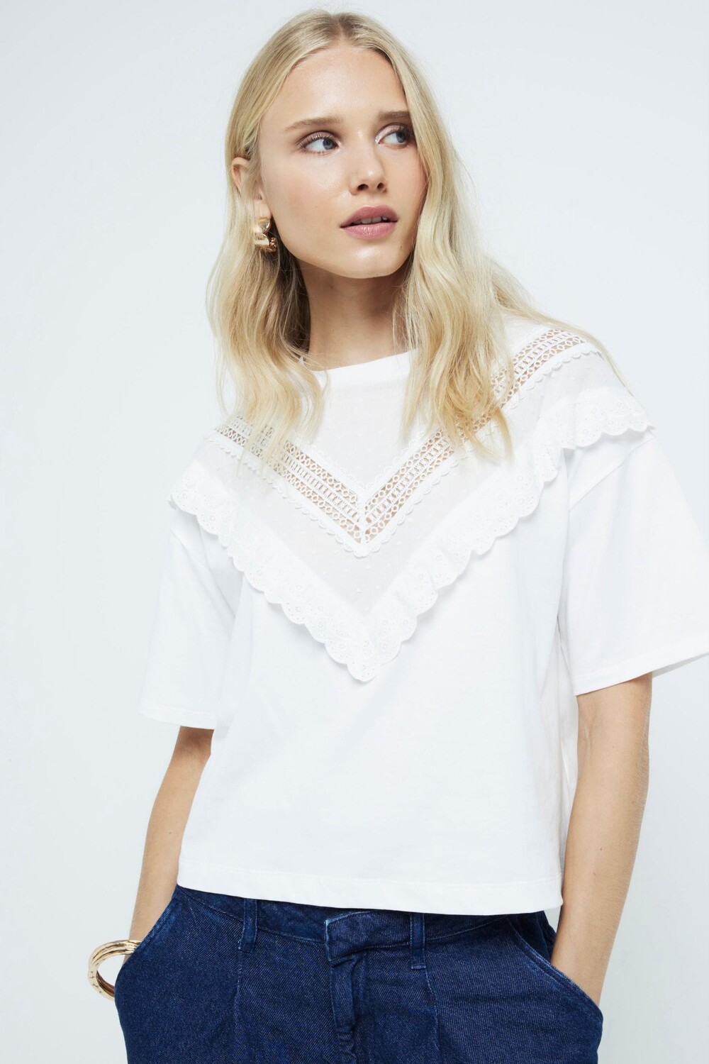 Футболка с шевронным кружевом River Island, белый
Футболка с шевронным кружевом River Island, белый