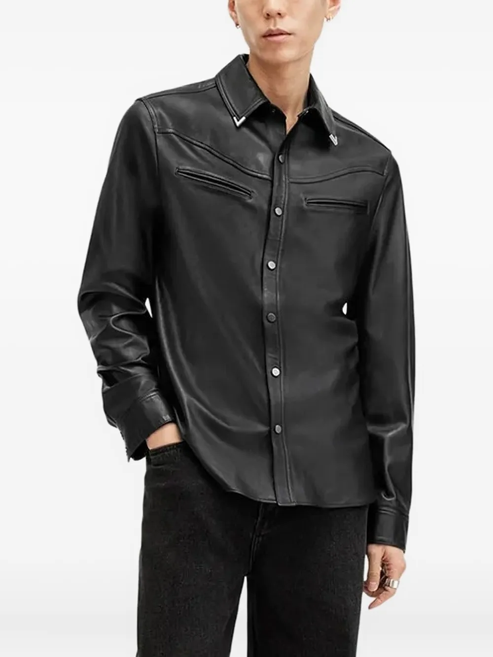 Кожаная рубашка с заостренным воротником AllSaints, черный
Кожаная рубашка с заостренным воротником AllSaints, черный