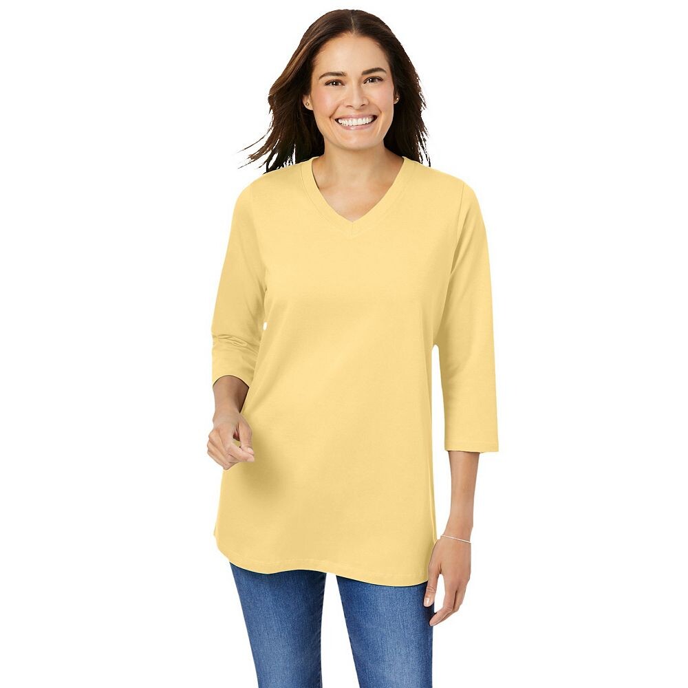 Женщина в женской идеальной футболке с v-образным вырезом и рукавами три четверти больших размеров Woman Within, цвет Banana
Женщина в женской идеальной футболке с v-образным вырезом и рукавами три четверти больших размеров Woman Within, цвет Banana