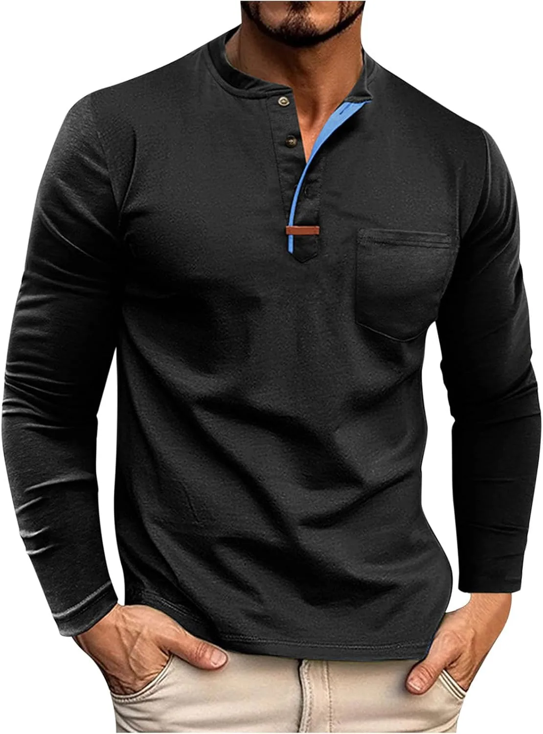 Мужская хлопковая футболка-хенли с длинным рукавом и карманом
Мужская хлопковая футболка-хенли с длинным рукавом и карманом