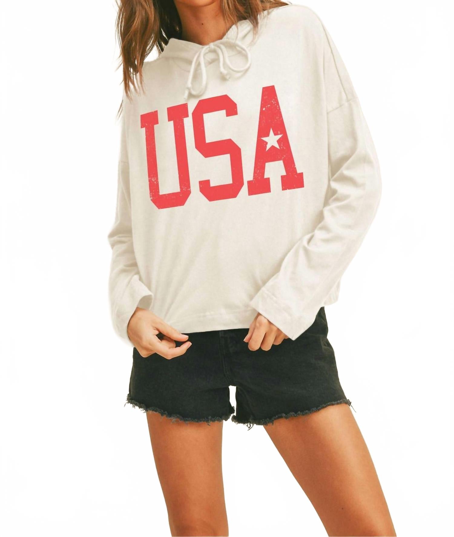 Капюшонный пуловер USA в мягком белом Protrend
Капюшонный пуловер USA в мягком белом Protrend