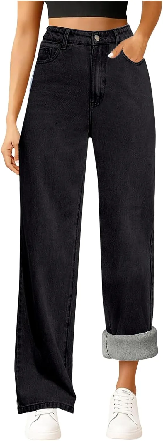 Женские джинсы с флисовой подкладкой High Waisted Straight Wide Leg с карманами
Женские джинсы с флисовой подкладкой High Waisted Straight Wide Leg с карманами