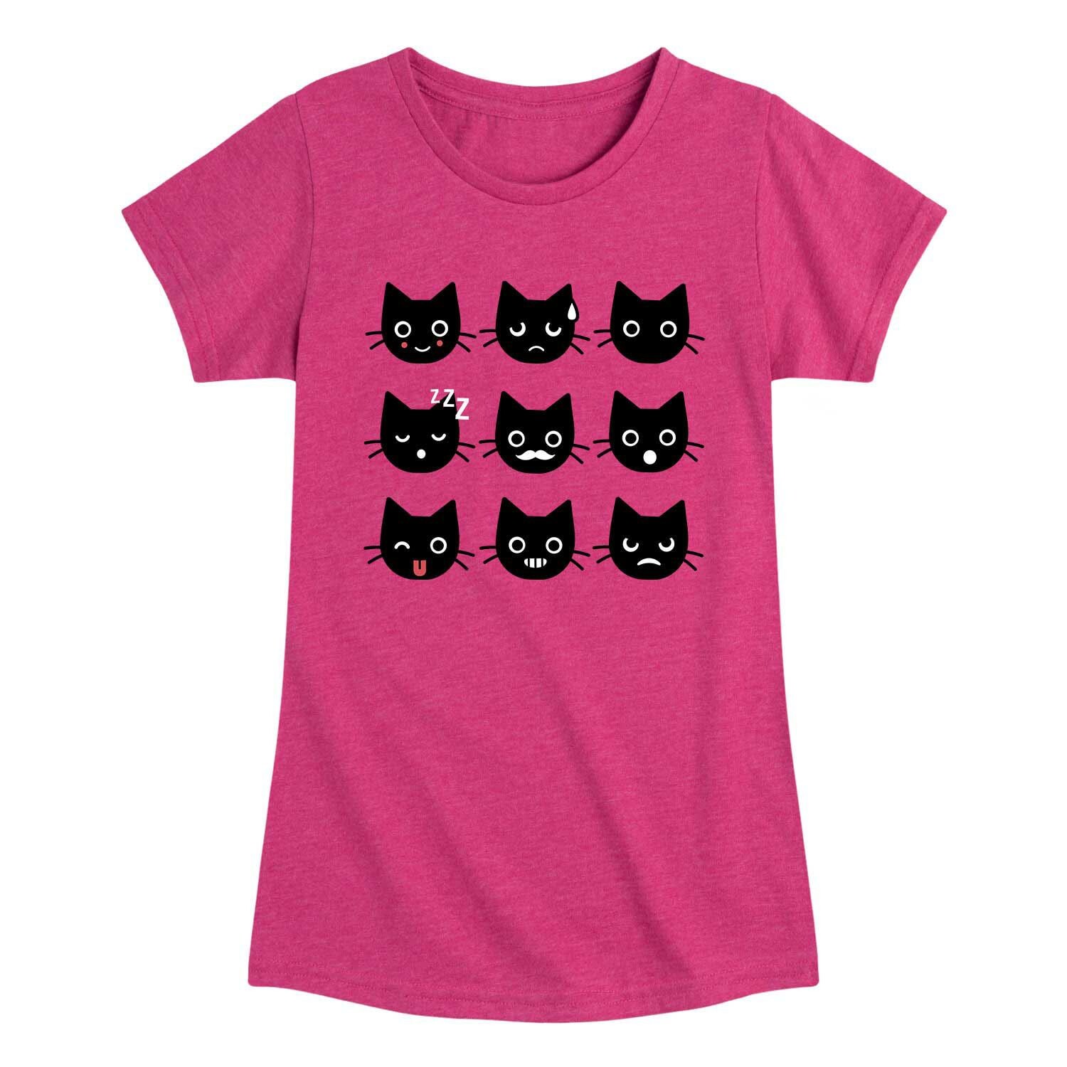 Осенняя футболка с рисунком черного кота и смайликами для девочек 7–16 лет Licensed Character, Черный, Осенняя футболка с рисунком черного кота и смайликами для девочек 7–16 лет Licensed Character