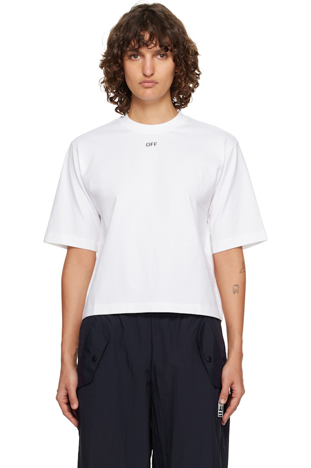Off-White Белая футболка свободного кроя с вышитыми цветами и стрелками
Off-White Белая футболка свободного кроя с вышитыми цветами и стрелками