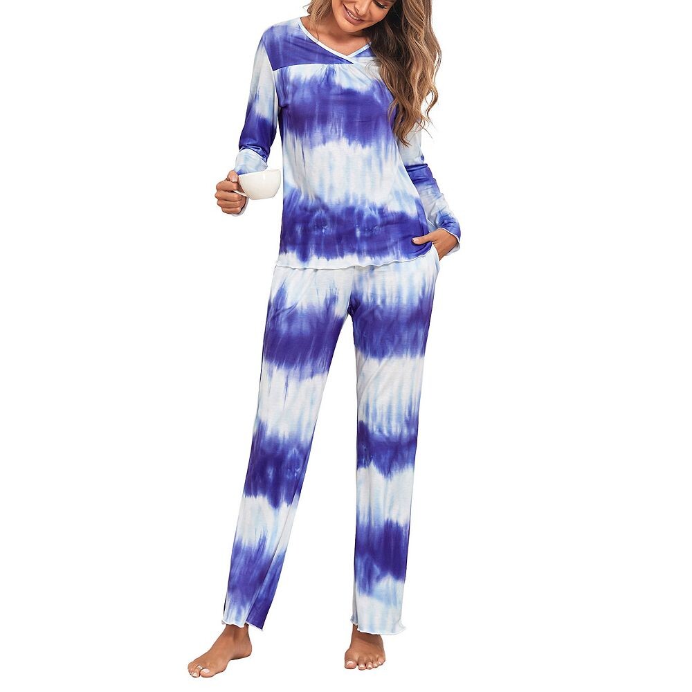Женский пижамный комплект Tie Dye, комплект из двух предметов, топы и брюки с длинными рукавами, одежда для сна, мягкая одежда для дома, пижамы MISSKY, цвет Tie Dye Blue
Женский пижамный комплект Tie Dye, комплект из двух предметов, топы и брюки с длинными рукавами, одежда для сна, мягкая одежда для дома, пижамы MISSKY, цвет Tie Dye Blue