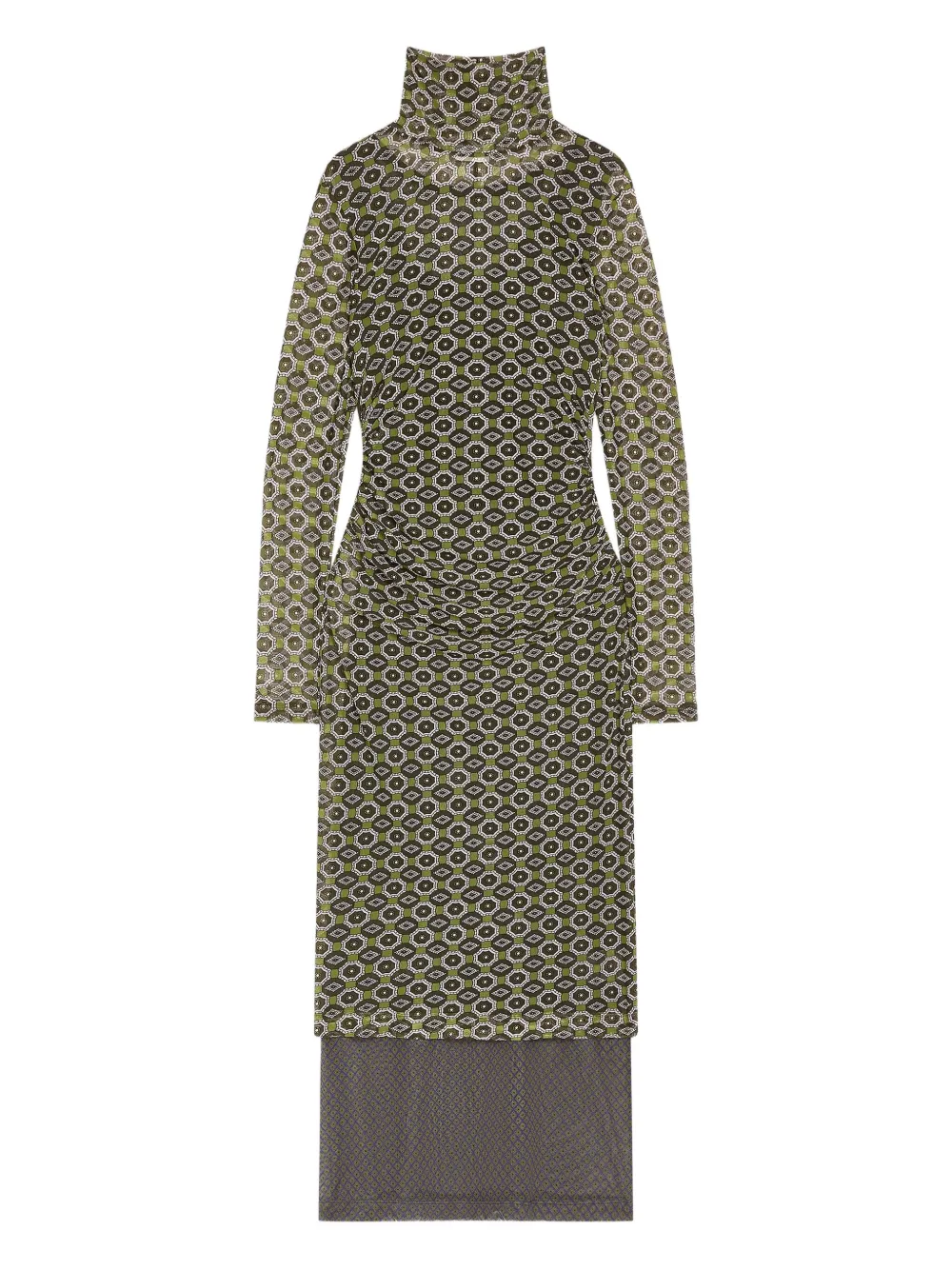 Сетчатое платье с высоким воротником и принтом DRIES VAN NOTEN, зеленый 
Сетчатое платье с высоким воротником и принтом DRIES VAN NOTEN, зеленый
