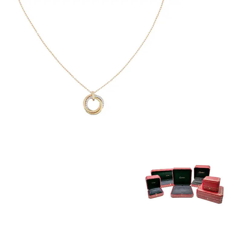 Cartier 18K розовое белое и желтое золото ожерелье Trinity с бриллиантами