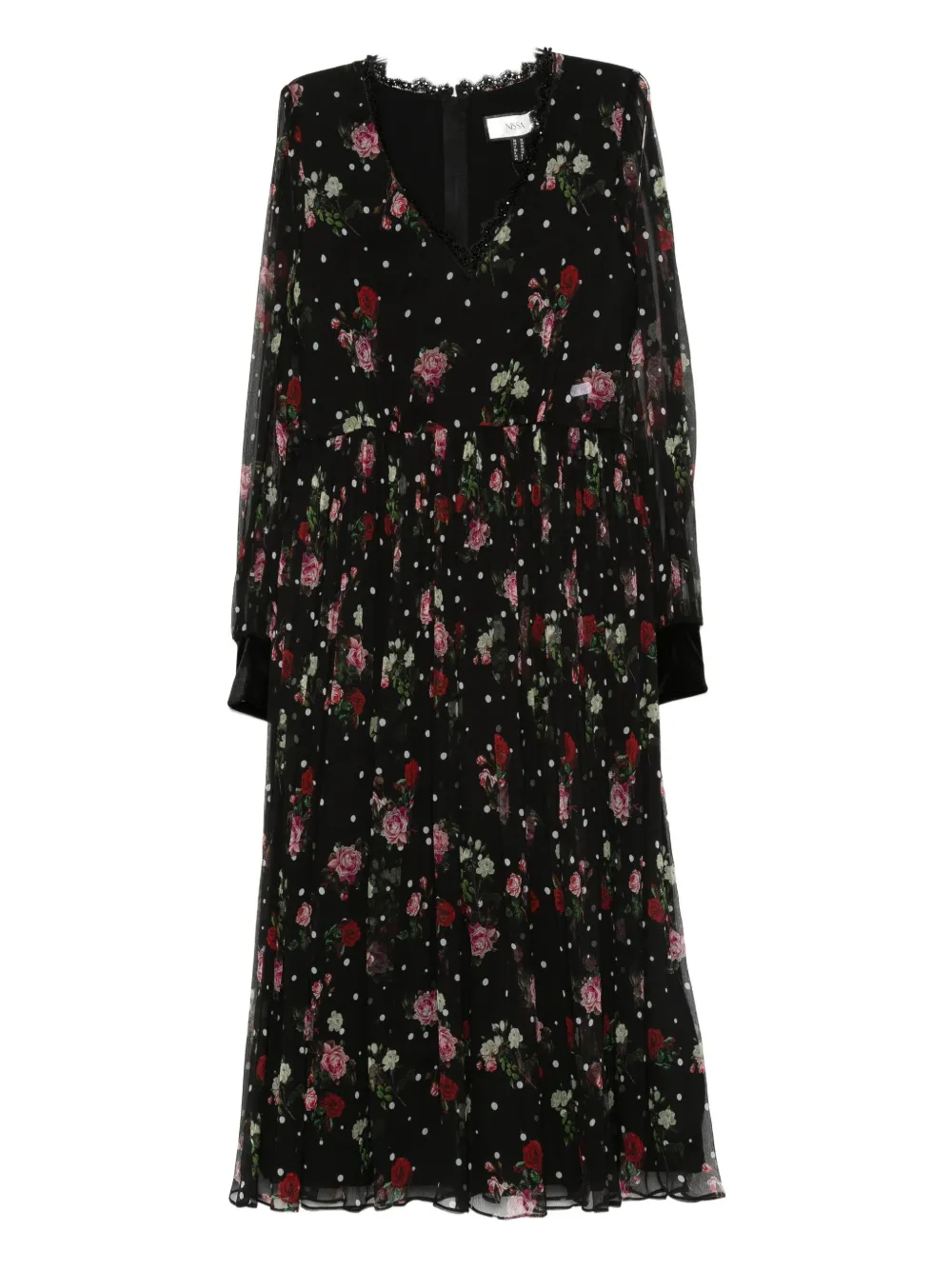 Мини-платье с цветочным принтом и складками NISSA, черный 
Мини-платье с цветочным принтом и складками NISSA, черный