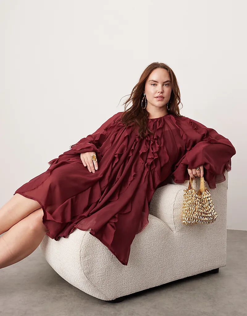 Мини-платье Curve с необработанным краем, оборками и рукавами-фонариками в бордовом цвете ASOS EDITION
Мини-платье Curve с необработанным краем, оборками и рукавами-фонариками в бордовом цвете ASOS EDITION