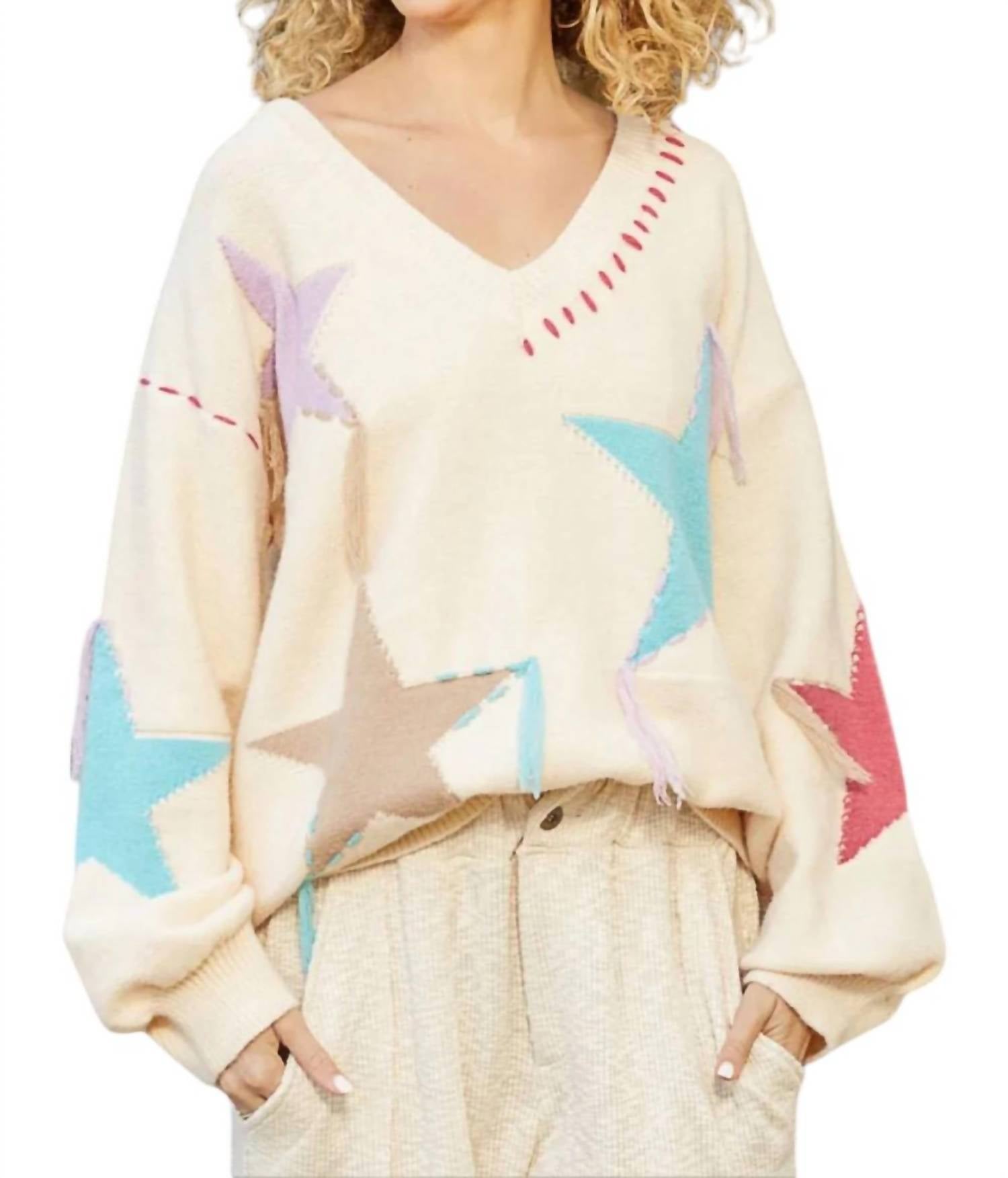 Звездный свитер с бахромой бежевого цвета POL
Звездный свитер с бахромой бежевого цвета POL