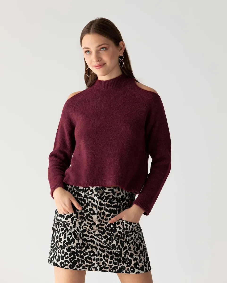 Женский свитер с круглым вырезом и прорезями на плечах Noon, бордовый
Женский свитер с круглым вырезом и прорезями на плечах Noon, бордовый