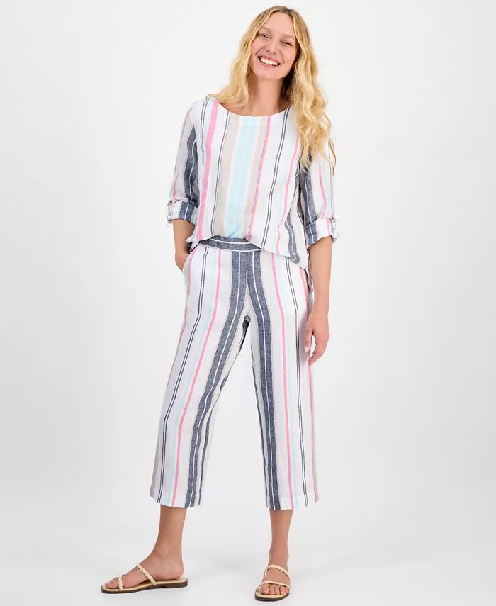 Женские укороченные брюки из 100% льна в полоску Charter Club, белый
Женские укороченные брюки из 100% льна в полоску Charter Club, белый