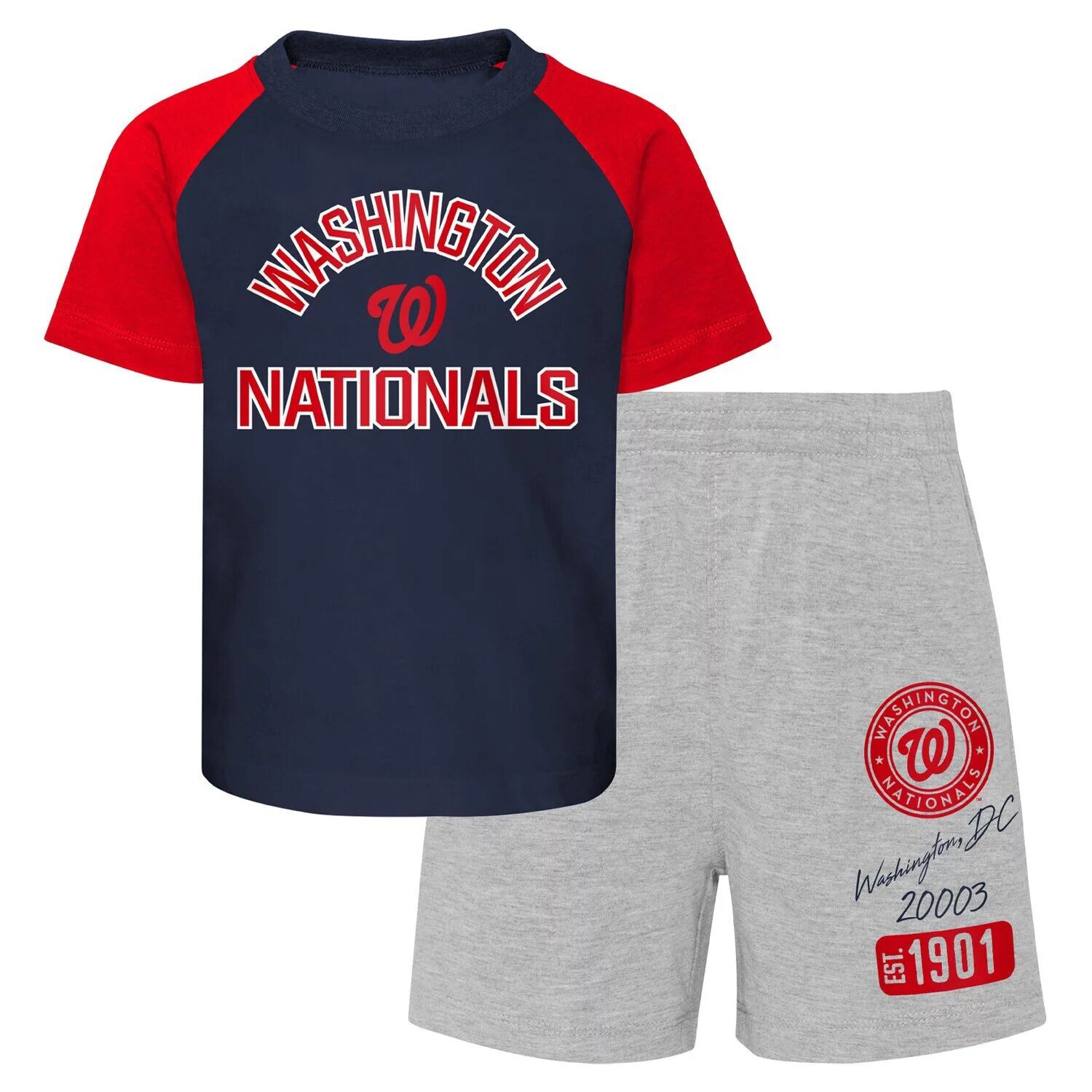 Комплект из футболки и шорт реглан Infant Navy/Heather Grey Washington Nationals Ground Out Baller Outerstuff
Комплект из футболки и шорт реглан Infant Navy/Heather Grey Washington Nationals Ground Out Baller Outerstuff