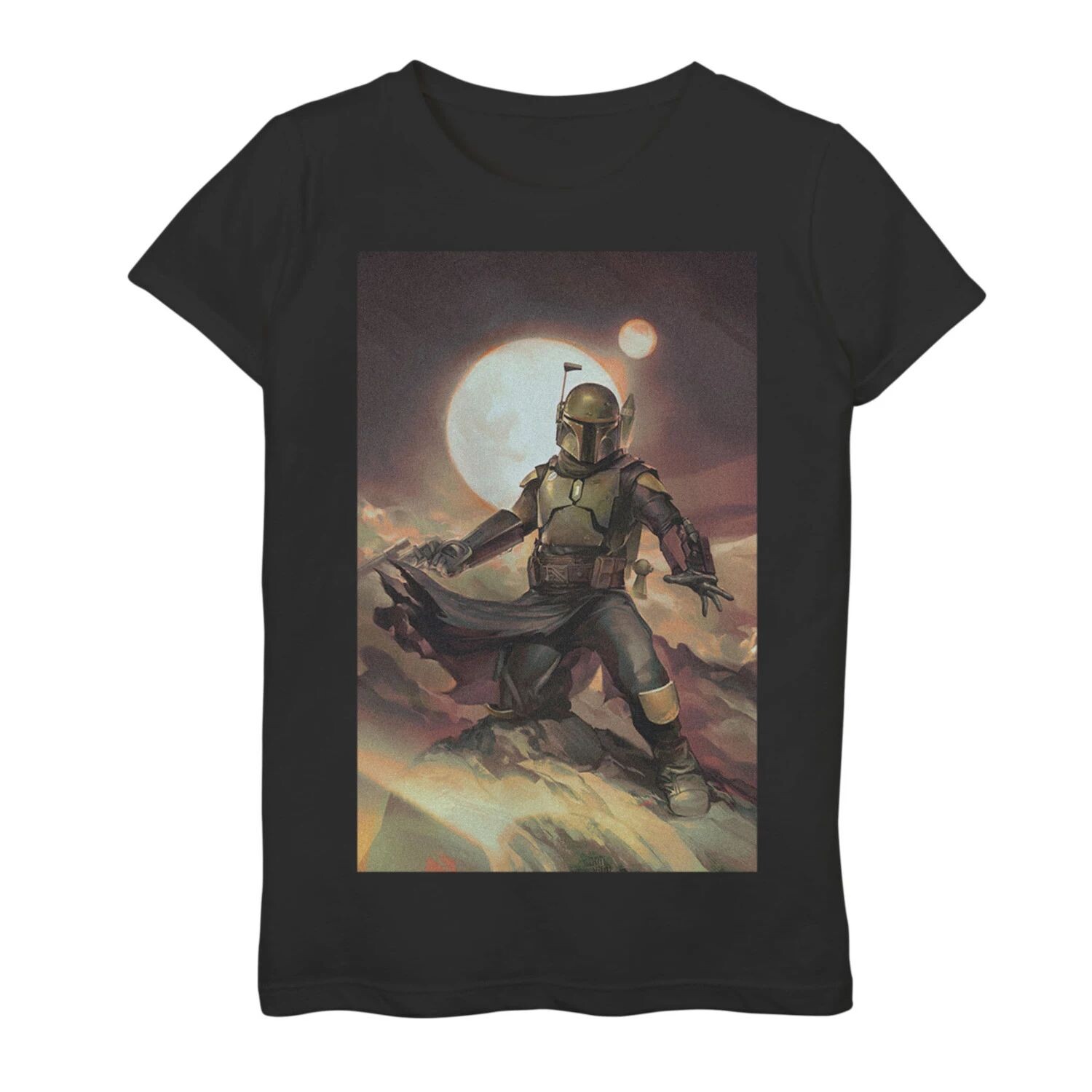 Футболка с рисунком «Звездные войны» для девочек 7–16 лет, постер «Книга Бобы Фетта» Star Wars, черный