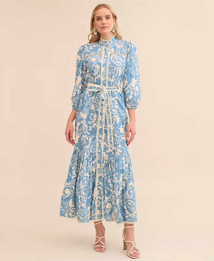 Женское макси-платье с поясом и пышными плечами Avec Les Filles, синий
Женское макси-платье с поясом и пышными плечами Avec Les Filles, синий